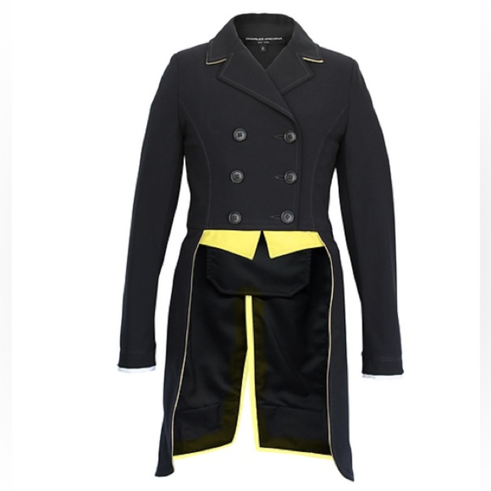 Classic Tailored Black Shadbelly Coat with Canary Points and Trim